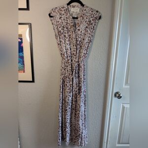 Anthropologie Cloth & Stone Maxi Dress Button Front Sleeveless Tan L Excellent